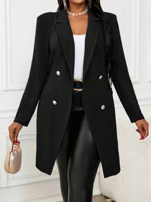 SHEIN Lady 秋冬季优雅工作海军蓝色羊腿袖大码外套冬季女外套