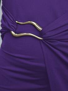 Maija Jesienna/zimowa nowa elegancka czarna sukienka midi z krótkim rękawem i dzianinową talią, odpowiednia na przyjęcia świąteczne i miejski styl życia - Fioletowy - Zobacz 5