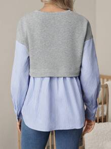 SHEIN Áo nỉ chui đầu kẻ sọc vá giản dị cho phụ nữ mang thai, mùa thu - Nhiều màu - Xem 2