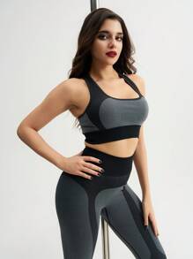 Menodora SHEIN Sport Seamless Color-Blocking Sports Bra & Leggings Workout Sets Women For Daily Fitness & Pole Dance