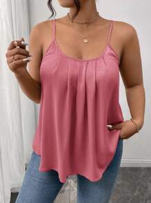 SHEIN Frenchy Plus Size Women Solid Color Pleated A-Line Camisole