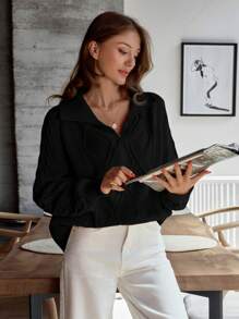 EURMUSE 女士纯色长袖纹理针织简约上衣，休闲日常穿着