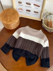 小男孩温暖棕熊图案套头衫，采用舒适材质，可爱的熊图案，条纹对比，适合学校、家庭、公园、娱乐时间和户外活动 - 彩色 - 查看 7