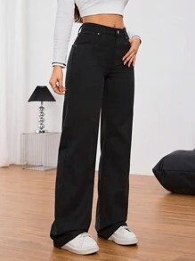 SHEIN Tall 女士前扣口袋休闲简约牛仔裤，日常穿着