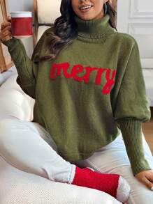 Calvaya Plus Size High Neck Long Sleeve Letter Pattern Minimalist Casual Pullover Sweater Knit Pullover Fall Winter - Multicolor - View 1