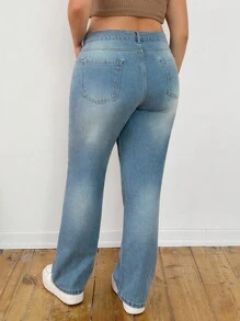 RueChic Plus Low Waist Snow Wash Straight Jean - Medium Wash - View 2