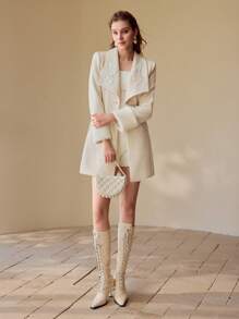 MOTF PREMIUM 羊毛沙漏亮片刺绣系腰带大衣 - 杏色 - 查看 9