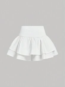 SHEIN MOD 女士纯色腰部索环系带荷叶边下摆短裙 - 白色 - 查看 2