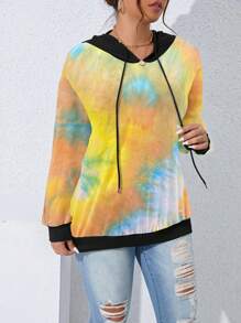 SHEIN LUNE Plus Size Solid Color Patchwork Long Sleeve Minimalist Sweatshirt, Casual Everyday Wear Pullover Fall - Multicolor - View 7