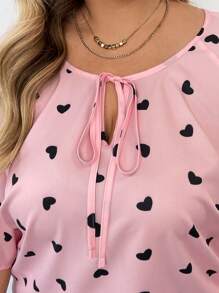 SHEIN CURVE+ Plus Size Valentine's Day Heart Print Long Sleeve Shirt, Suitable For Spring And Winter, For Summer