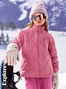 SHEIN Tween Girl Clothes Girls Winter Coat Padded Coat Zip Up Print Cold Weather School Casual Outdoor - Baby Pink - View 6