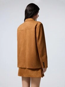 LYSMO Single-Breasted Faux Suede Loose Fit Blazer - Brown - View 2