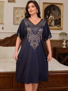 复古印花大码睡衣睡袍