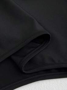 Viva Relle 大码女式长袖蕾丝拼布镂空紧身衣，适合冬季 - 黑色 - 查看 7