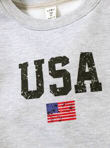 Tween Girl USA 字母印花羊毛内衬浅灰色圆领运动衫 3 件套，秋冬保暖，适合日常休闲穿着，非常适合休闲和日常穿着以及学校日常穿着 - 灰色 - 查看 6