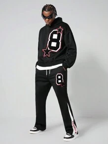 ROMWE MEN Street Life Men 2pcs Hooded Sweatshirt And Drawstring Pants Set - Multicolor - View 1