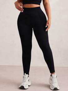 SHEIN Sport Studio Plus Solid Tummy Control Sports Leggings