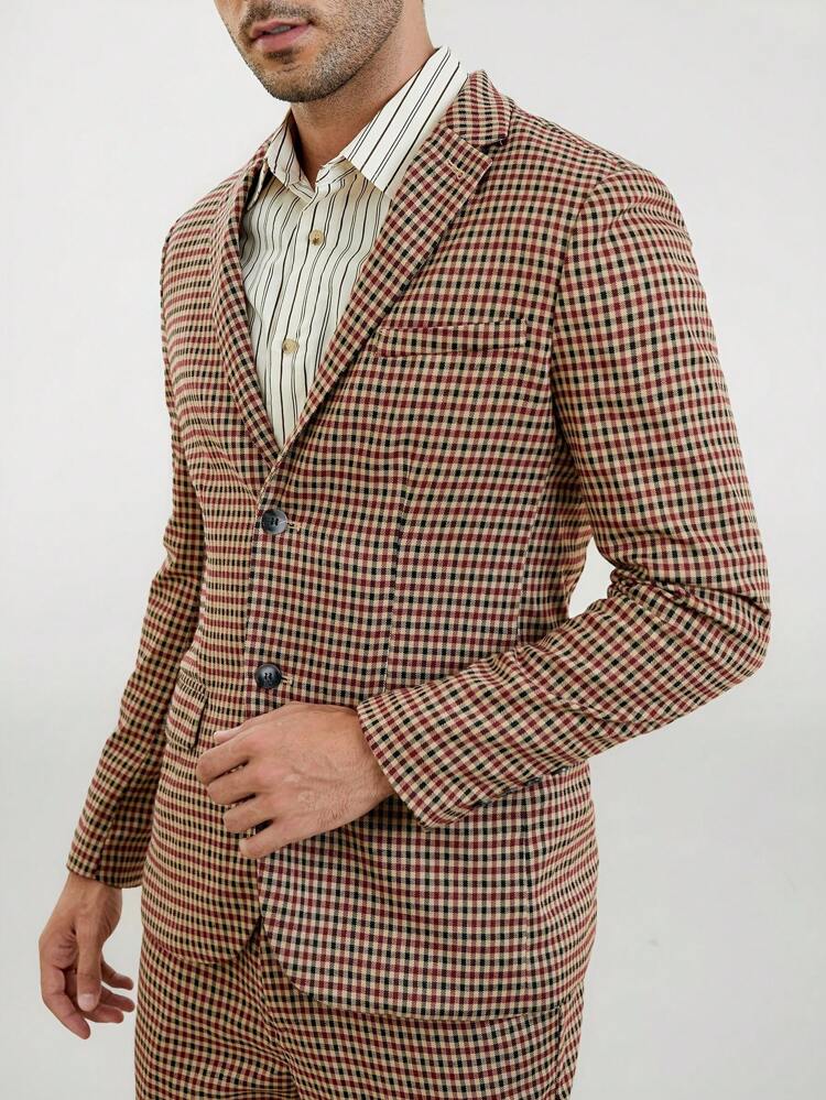 Men Gingham Print Lapel Neck Blazer