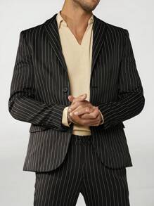 Manfinity VCAY Men Striped Print Single Breasted Blazer, For Fall Winter