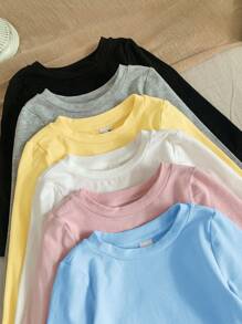 SHEIN LMoss Kids LMoss 6-teiliges Set Babymädchen, süß gestrickt, elastisch, einfarbig, langärmeliges Unterhemd für Herbst/Winter