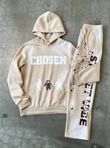 Manfinity Hypemode Men's Letter Print Casual Hoodie And Pants Set - Multicolor - View 1