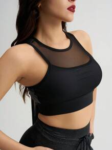 Menodora SHEIN Sport Women Solid Color Mesh Contrast Sports Bra For Workout And Daily Wear