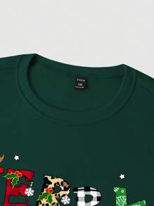 Manfinity Homme 大码男式圣诞印花简约休闲圆领长袖运动衫 - 墨綠色 - 查看 3