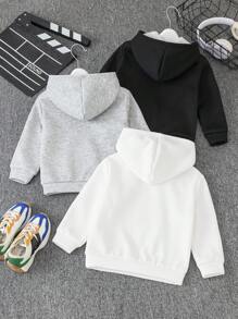 SHEIN 3pcs Young Boys Casual Letter Applique Thermal Lined Solid Color Versatile Warm Hoodie