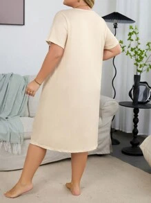 Cute Cat Embroidery Short Sleeve Plus Size Knit Nightgown - Multicolor - View 2