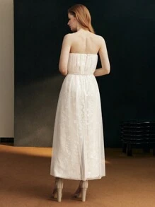 MOTF PREMIUM FLORAL EMBROIDERY CONTRAST MESH TUBE COCKTAIL DRESS - Apricot - View 9