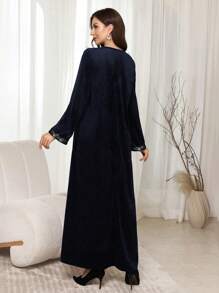 Al Najma V-Neck Embellished Feather & Ribbon Trim Dress - Royal Blue - View 2