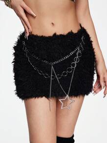 ROMWE Grunge Punk Y2K Gyaru Gothic Fuzzy Belt Decor Low Waist Skirt For Women, Autumn/Winter