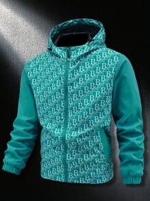 Manfinity Homme Jaket Pria Lengan Panjang Berkerudung dengan Motif Huruf dan Potongan Longgar - MultiWarna - View 6