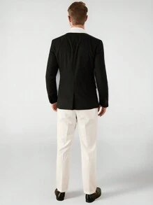 Manfinity VCAY Woven Men's Slim Fit Shawl Collar Color Block Suit Jacket And Pants Set, Long Sleeve - Multicolor - View 3