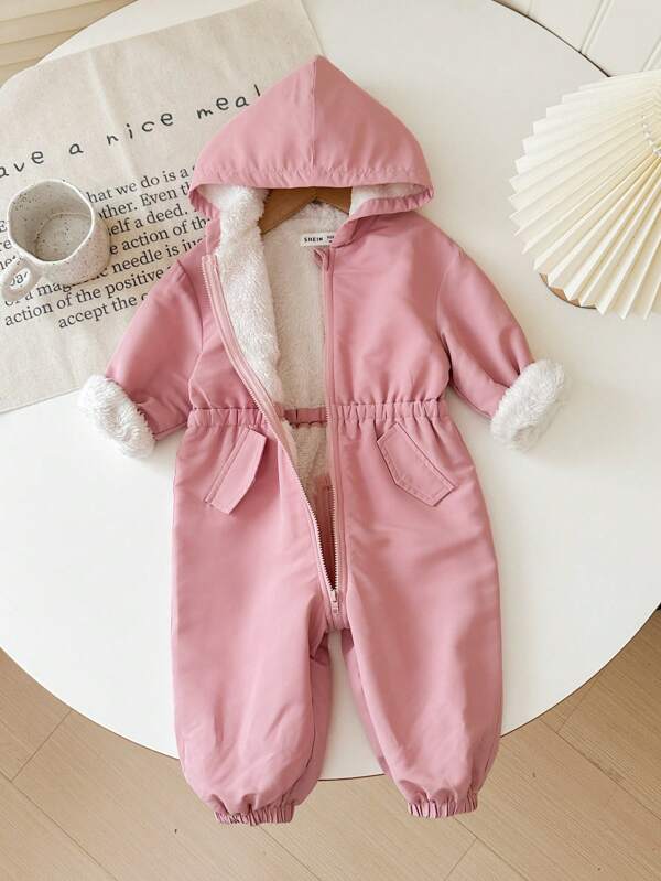 SHEIN Combinaison à capuche doublée thermique pour fille bébé, style cargo, automne/hiver