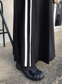 FRIFUL 女士纯色拼接百褶简约A字半身裙，休闲日常穿着 - 黑色 - 查看 6