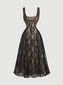 SHEIN MOD 女士简约可调节肩带修腰长裙，休闲度假 - 黑色 - 查看 2