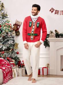 Manfinity Homme Men 1pc Turtleneck Funny Santa Claus Red Sweater, Christmas - Red - View 5