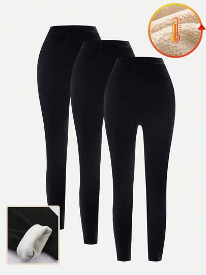 SHEIN 3pcs/Pack Teen Boys Minimalist Solid Color Thermal Lined Long Underwear Pants