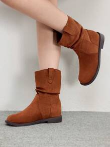 CUCCOO BIZCHIC Botas de tobillo para mujer, botas de media pantorrilla con efecto caído, puntera redonda y tacón plano para el Día de San Valentín - Camel - Ver 5