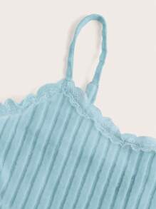 SHEIN EZwear 2 件女式纯色吊带背心和短裤套装，简约休闲两件套 - 藍色 - 查看 3