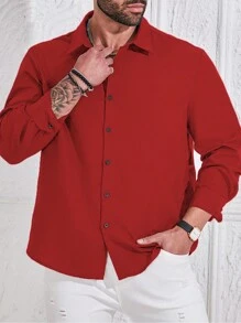Manfinity Homme Plus Size Men's Plain Casual Shirt, Fashion & Versatile For Everyday Wear