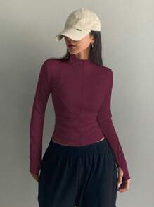 DAZY Chaqueta ajustada de manga larga de felpa fina de unicolor y casual para mujer