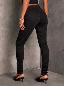 SHEIN BAE Pantalones vaqueros negros ajustados de tiro alto con estirado sexy para mujer para fiestas