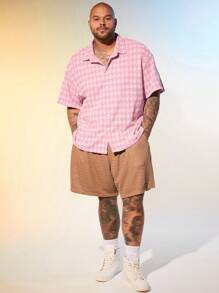 EASEVO Plus Size Men's Slim Fit Casual Short Sleeve Shirt - Pink - View 6