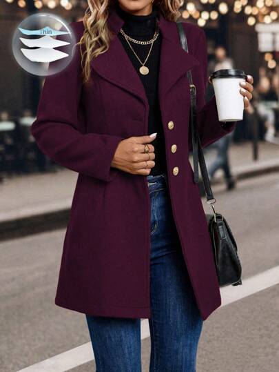 SHEIN Clasi Women's Solid Color Single-Breasted Woolen Coat Fall Winter Cloth For Women