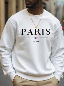 Manfinity Dauomo Áo nỉ dài tay cổ tròn in chữ rộng rãi cho nam, mùa thu/đông - trắng - Xem 1