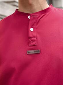Manfinity VCAY Men's Woven Casual Everyday Loose Short Sleeve Half-Placket Shirt - Red - View 4