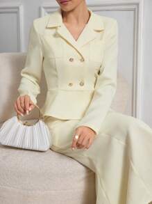 Modelyn 2pcs/Set Women Fall Plain Collar Jacket And High-End Skirt Apricot Suit 2 Pieces Set