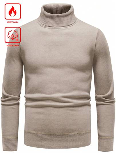 Manfinity Mode 男士纯色高领抓绒衫，休闲百搭，适合秋冬季穿着，长袖上衣